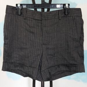 Zara Basic Linen Blend Charcoal Grey Pinstripe Shorts - Size L